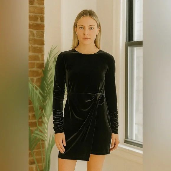 Zara | Dresses | Zara Velvet Draped Flower Detail Black Mini Dress Open Back  Size Medium | Poshmark